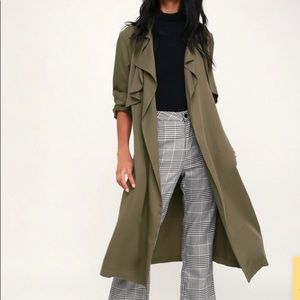 Green and Plaid Waterproof Winter Trench Coat